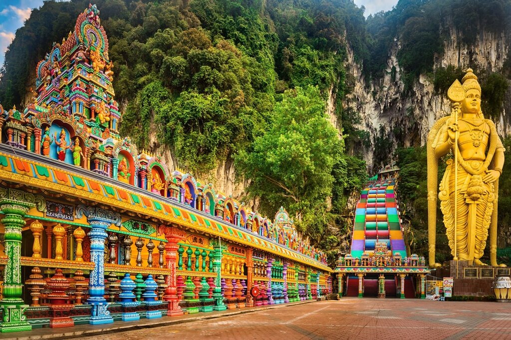 Batu Caves rainbow stairs Murugan statue