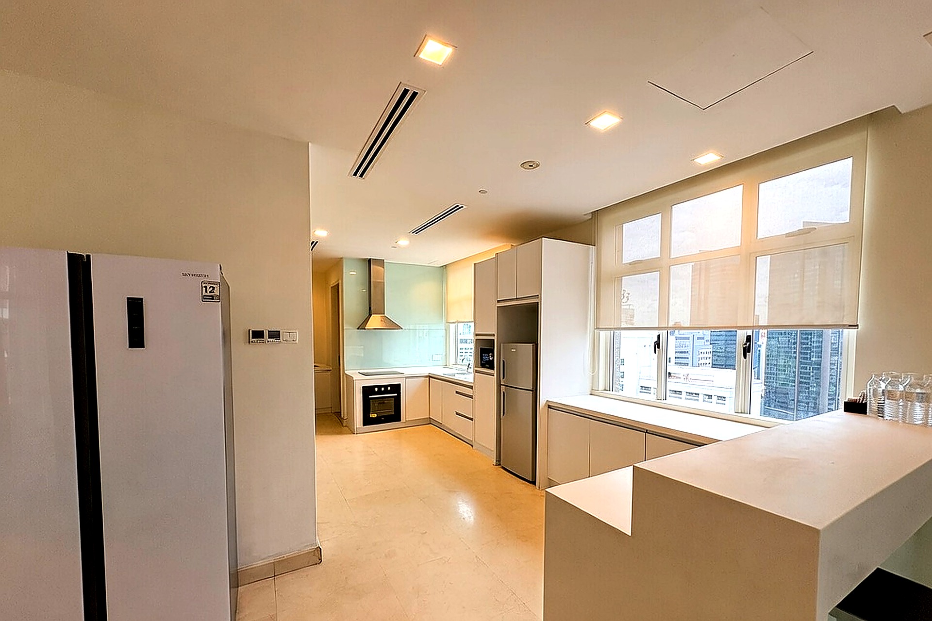 Full kitchen with city view